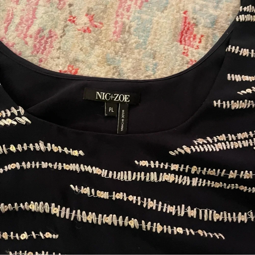 Nic & Zoe Navy and White Stitched Tank Top - Picture 2 of 7